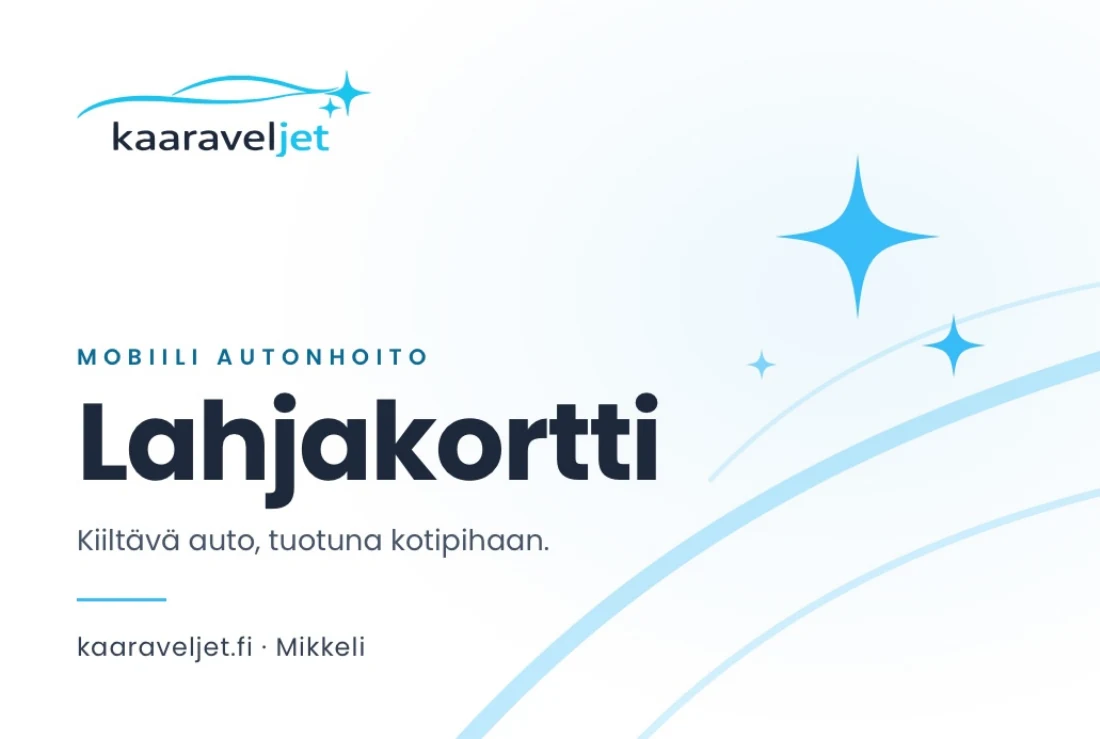 Kaaraveljetin lahjakortti: Kiiltävä auto, tuotuna kotipihaan
